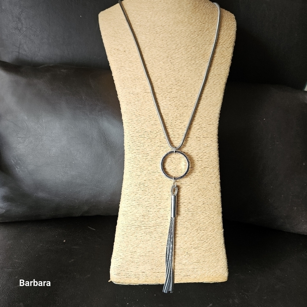 Silver-tone Eternity Crystal Ring & Serpentine Tassel Pendant Necklace